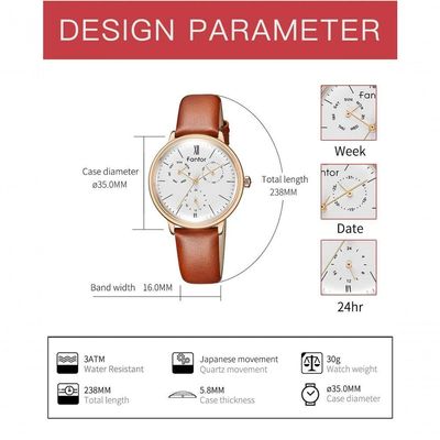 Relógio Feminino Fantor Wf1008l à Prova D'água Ouro