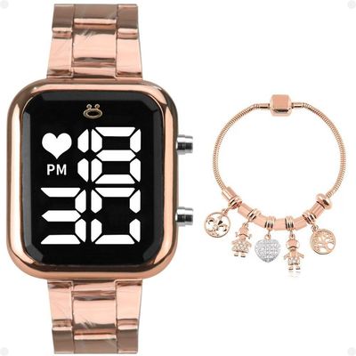Relogio Feminino Rose Aço Inox + Pulseira Pandora + Caixa