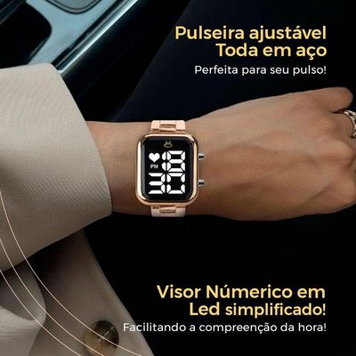 Relogio Feminino Rose Aço Inox + Pulseira Pandora + Caixa