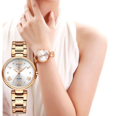 Relógio De Pulso De Aço Inoxidável Para Mulheres Design Classico Branco