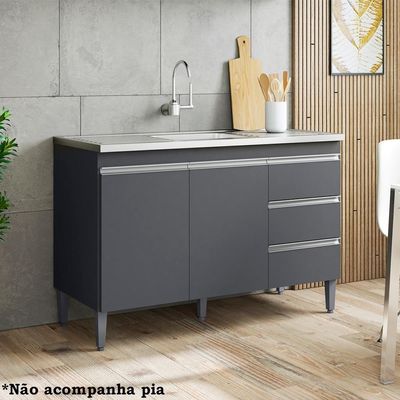 Balcao Para Pia 116 Cm 2 Portas Andreia Cinza Reajl Cinza