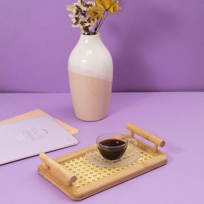 Bandeja De Bambu E Palha Oikos Com Alça 25cm Retangular