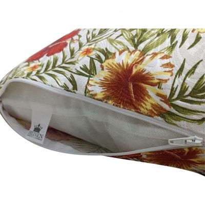 Capa De Almofada Jacquard Estampa Florida Vermelha E Amarela
