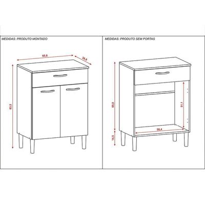 Balcão Multiuso Para Forno Microondas 2 Portas E 1 Gaveta Diamond Branco - Pallazio