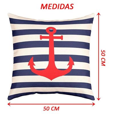 Kit 6 Capas De Almofadas âncora E Timão Vermelho Marítima