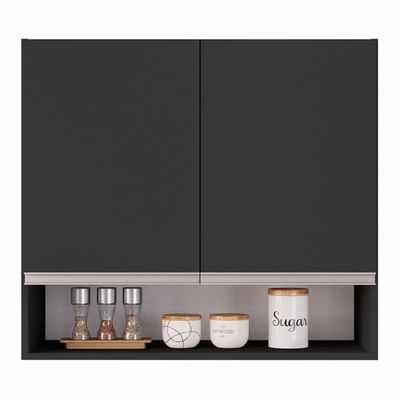 Armário Aéreo Multiuso Lux 80cm 100%mdf 02 Portas Com Nicho Integrado Preto - Desk Design