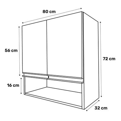 Armário Aéreo Multiuso Lux 80cm 100%mdf 02 Portas Com Nicho Integrado Preto - Desk Design