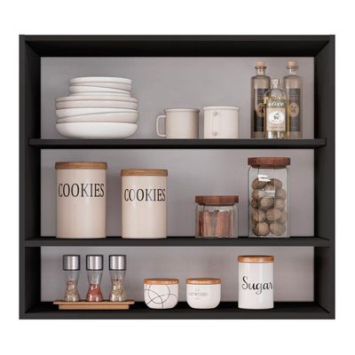 Armário Aéreo Multiuso Lux 80cm 100%mdf 02 Portas Com Nicho Integrado Preto - Desk Design