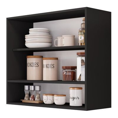 Armário Aéreo Multiuso Lux 80cm 100%mdf 02 Portas Com Nicho Integrado Preto - Desk Design