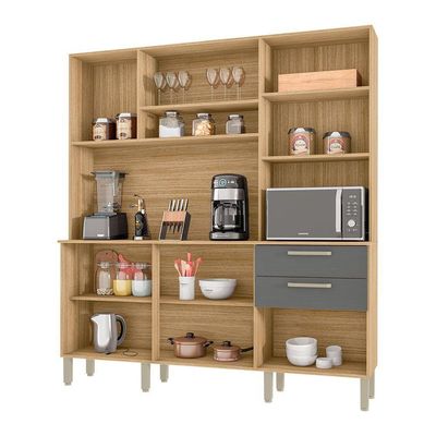 Armário De Cozinha Compacta 6 Portas E 2 Gavetas 180cm Dali Freijó-grafite - Pallazio