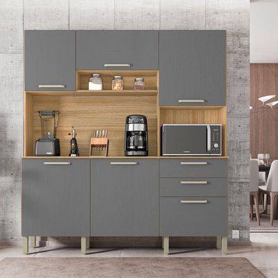 Armário De Cozinha Compacta 6 Portas E 2 Gavetas 180cm Dali Freijó-grafite - Pallazio