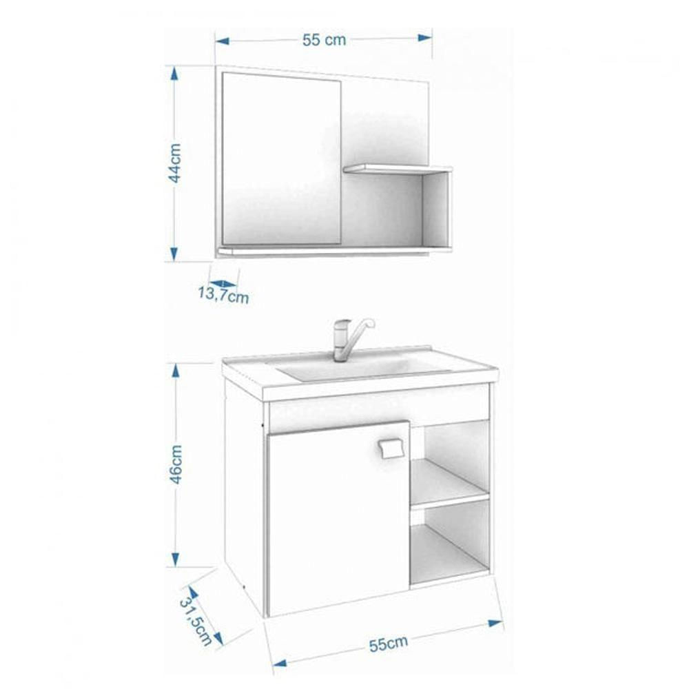 Conjunto Armário Para Banheiro 100% Mdf Bia Com Espelheira E Pia Mgm Móveis Branco/Preto/Preto