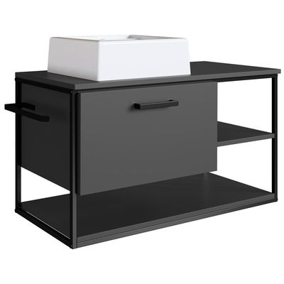Gabinete Suspenso Banheiro 80 Cm Com Cuba Preto Grafite P1007 Pp Preto Grafite