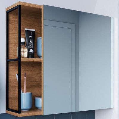 Armario Para Banheiro 60 Cm Com Espelho Preto Mell P1015 Pp Preto Mell