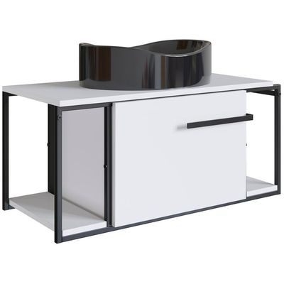 Gabinete Susp E Cuba Marmore Sintetico P1019x941012 Branco Preto Pp Branco Preto