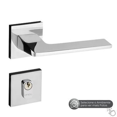 Fechadura Sara Cromada Roseta Quadrada 40mm Pado Externa