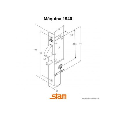 Fechadura De Porta De Correr Stam Tetra 1940 Preto