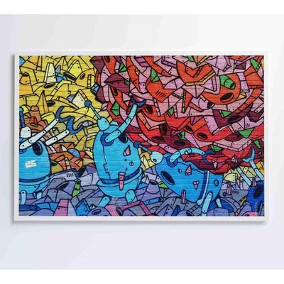 Quadro Grafite Robôs 90x60 Cm Tecido Canvas