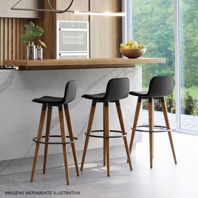 Banqueta Alta Luxo Aço Preto Linho Preto Preto