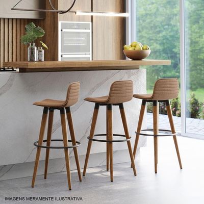 Banqueta Alta Luxo Aço Preto Linho Terracota Preto