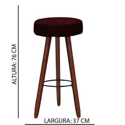 Banqueta Alta Estofada Dalia Em Suede Com Pés Em Madeira