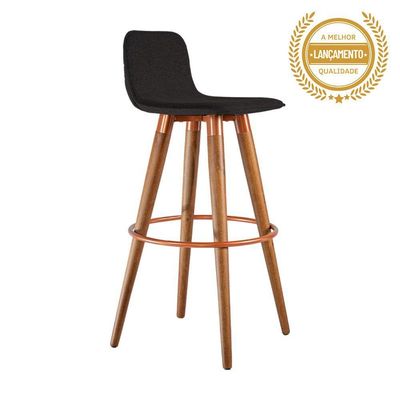 Kit 3 Banquetas Altas Luxo Aço Cobre Linho Preto Preto