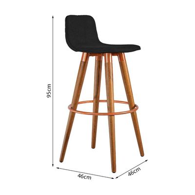 Kit 3 Banquetas Altas Luxo Aço Cobre Linho Preto Preto