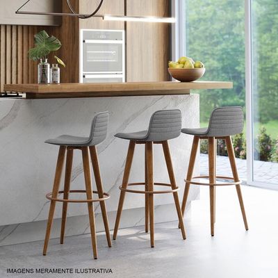 Kit 2 Banquetas Altas Luxo Aço Cobre Linho Cinza Cinza