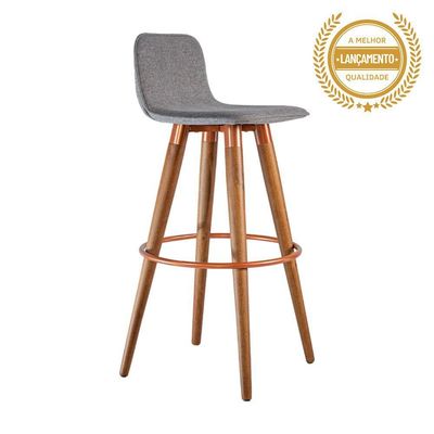Kit 2 Banquetas Altas Luxo Aço Cobre Linho Cinza Cinza
