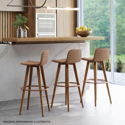 Banqueta Alta Luxo Aço Cobre Linho Terracota Marrom