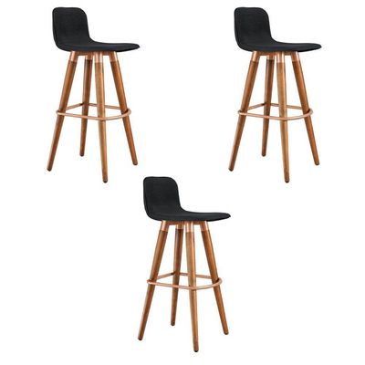 Kit 3 Banquetas Altas Luxo Linea Aço Cobre Linho Preto Preto