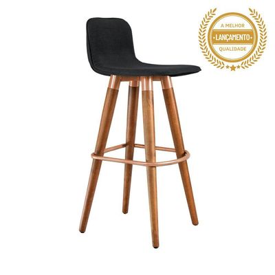 Kit 3 Banquetas Altas Luxo Linea Aço Cobre Linho Preto Preto