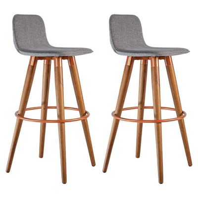 Kit 2 Banquetas Altas Luxo Aço Cobre Linho Cinza Cinza
