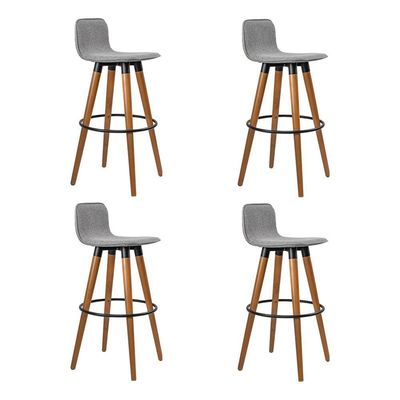 Kit 4 Banquetas Altas Luxo Aço Preto Linho Cinza Preto