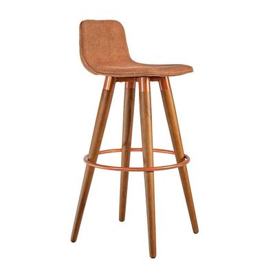 Banqueta Alta Luxo Aço Cobre Linho Terracota Marrom