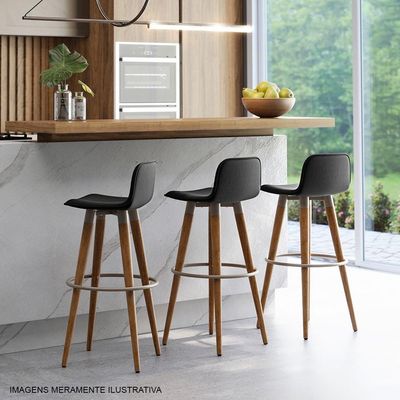 Banqueta Alta Luxo Aço Champanhe Linho Preto Preto