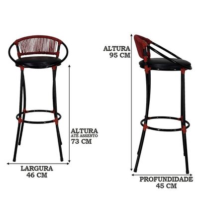 Kit 4 Banquetas Havaí Preto Vermelho