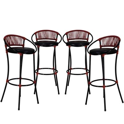 Kit 4 Banquetas Havaí Preto Vermelho