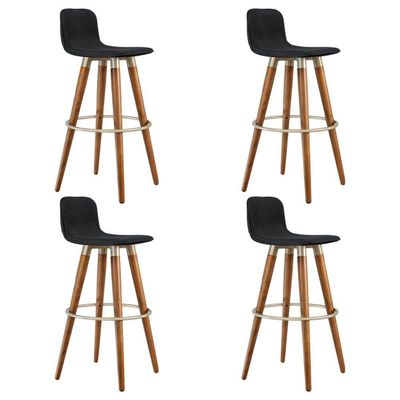 Kit 4 Banquetas Altas Luxo Aço Champanhe Linho Preto Preto