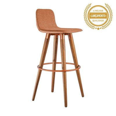 Kit 2 Banquetas Altas Luxo Aço Cobre Linho Terracota Marrom