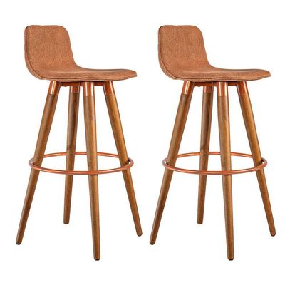 Kit 2 Banquetas Altas Luxo Aço Cobre Linho Terracota Marrom