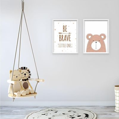 Kit 2 Quadros Decorativos Ursinho Be Brave 34x44cm