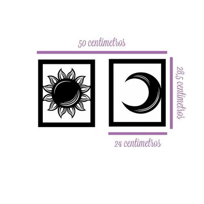 Kit Quadros Sol E Lua 24cmx28,5cm - Cria Arte Laser Preto