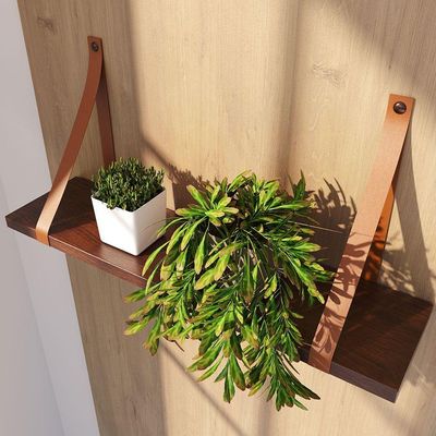 Prateleira Em Mdf Castanho 60x15cm Com Alça Cor Caramelo