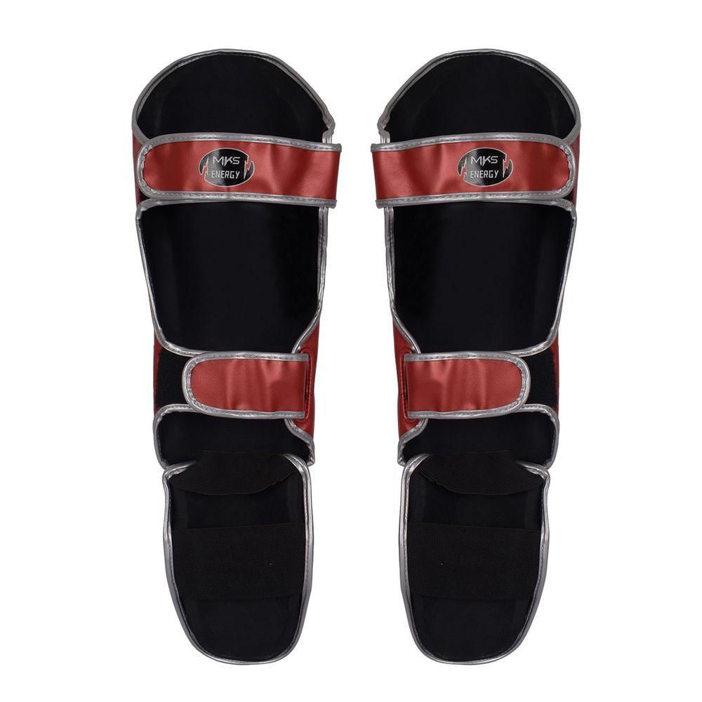 Caneleira Muay Thai e Kickboxing Mks Energy V2 Metalic Red P