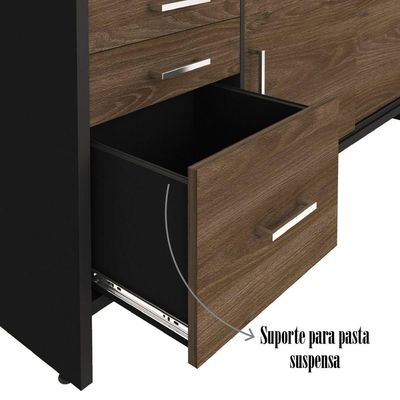 Balcão Multiuso Escritório Com Gavetas E Portas Charuto preto