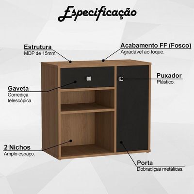 Armario Multiuso 1 Porta E 1 Gaveta B39 Mell Preto Novam Mell Preto