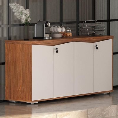 Balcão Para Escritório 04 Portas 160cm Com Chaves Unik A02 Freijó Branco