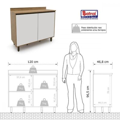 Cozinha Completa 5 Peças Confort Cinamomo E Off White Batrol Cinamomo Com Off White
