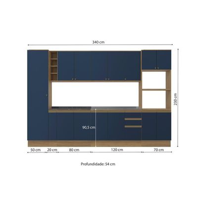 Cozinha Modulada Celeste Kappesberg 100% Mdf Nogueira/azul